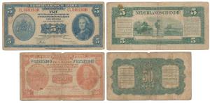 Netherlands East Indies, Nederlandsch Indie, 50 Cents; 5 (Lima) Roepiah, 1943. Fine. (2)
