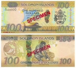 Solomon Islands, 100 Dollars, Specimen red overprint on both sides. Uncirculated.