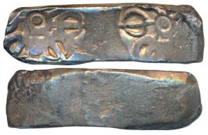 Archaic Punch Marked Coinage, attributed to Gandhara Janapada (c. 600-400 BC), Bent Bar, S