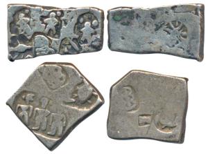 Archaic Punch Marked Coinage, Magadha Imperial, Silver Karshapana, 3.45g, obv. three human