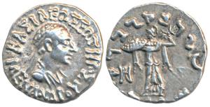 Indo-Greeks, Menander I (c. 160-145 BC), Silver Drachm, 2.46g, Bilingual series, obv. diad