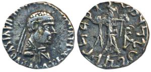 Indo-Greeks, Baktria, Apollodotus II (c. 110-80 BC), Silver Drachm, 2.29g, obv. diademed a