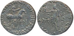 Indo-Scythian, Azes II, Silver Tetradrachm, 9.50g, obv. king mounted on a horse to right, 