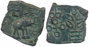 Satavahanas, Siri Satakarni, Nasik Region, Copper Unit, 8.68g, obv. elephant walking to ri