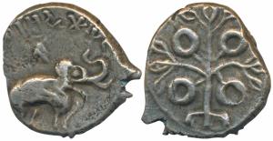 Satavahanas, Siri Pulumavi, Nashik type (c.85-120 AD), 3.78g, obv. an elephant standing ri
