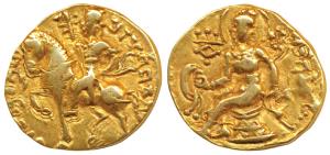 Guptas, Chandragupta II (c. 380-413 AD), Gold Dinar, 7.76g, ‘Horseman’ type, obv. king rid
