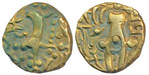 Karkotakas of Kashmir, Pratapaditya II (5th century AD), Debased Gold Dinar, 7.3g, obv. go