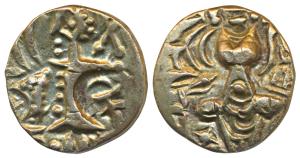 Karkotakas of Kashmir, Pratapaditya, Base Gold, 7.37g, obv. seated goddess with legend, re