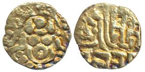 Chandellas of Jejakabhukti, Kirttivarmadeva (1098 AD), Gold Masha, 1.1g, obv. Goddess Laks