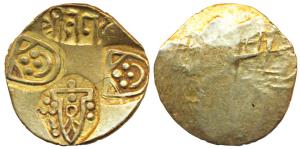 Paramaras of Vidarbha, Jagadeva, Gold Pagoda, 3.57g, obv. punches of a temple showing a hu