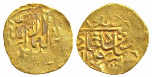 Humayun, Gold 1/8 Mithqal, 0.53g, mintless type but attributed to Badakhshan area, obv. Ka
