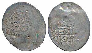 Akbar, Silver Shahrukhi, 4.72g, Kabul Mint, obv. Kalima within double bordered pentagonal 