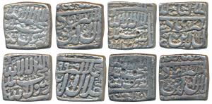 Akbar, Silver Square Rupee (4), mint name off flan, stylization that of Dar-ul-Sultanate A