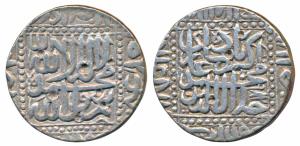 Akbar, Silver Square Rupee, 11.29g, Ahmedabad Mint, AH 982, Kalima within dotted border (K