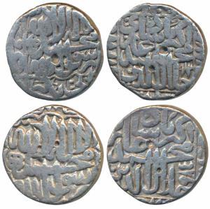Akbar, Silver Rupee (2), Dar-ul-Khilafat Agra Mint, AH 983 & 985, Kalima type, (KM 80.1). 