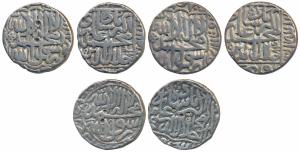 Akbar, Silver Rupee (3), Lahore Mint (mint name off flan), AH 983, 984 & 986, Kalima withi