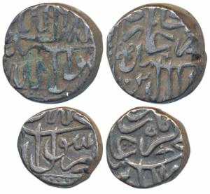 Akbar, Silver Mahmudi and ½ Mahmudi, 5.52g and 2.73g, Mulher Mint, Baglana issue, Kalima t