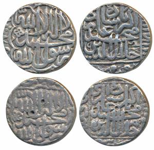 Akbar, Silver Rupee, mint name off flan, AH 984, Kalima within scalloped square enclosure 