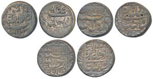 Shah Jahan, Silver Rupee (3), Surat Mint; Patna mint; Bhilsa Mint, all legend within squar