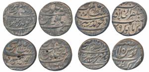 Aurangzeb, Silver Rupee (4), Multan, AH 1105/37; Akbarnagar, RY 15; Ahmedabad Mint, RY 4; 