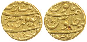 Aurangzeb, Gold Mohur, 10.94g, Burhanpur Mint, (KM.315.16). Very Fine, Scarce.