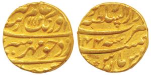 Aurangzeb, Gold Mohur, 10.94g, Lahore Mint, AH 1112/44 (KM 315.31). Very Fine+, Very Rare.