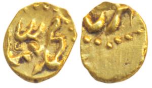 Muhammad Shah, Gold ½ Fanam, 0.18g, Karpa Mint (KM C440.1). About Extremely Fine.