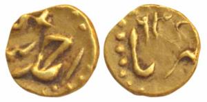 Ahmed Shah Bahdur, Gold ½ Fanam, 0.19g, Karpa Mint (KM B450.1). Extremely Fine, Scarce.