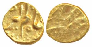 Alamgir II, Gold ½ Fanam, 0.19g, Karpa Mint, complete name of the ruler, Uniface (KM B450.