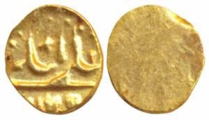 Alamgir II, Gold Fanam, 0.18g, Karpa Mint, AH 1175, Uniface (KM B450.1). About Extremely F