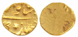 Shah Alam II (AH 1173-1174; 1759-1760 AD), Gold ½ Fanam, 0.19g, Karpa Mint, Unlisted In KM