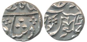 Jafarabad urf Chandor Mint, Silver ½ Rupee, 5.54g, in the name of Shah Alam II, usual flor