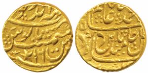 Mahaindrapur (Dig) Mint, Gold Mohur, 10.80g, in the name of Shah Alam II, RY 16, star as m