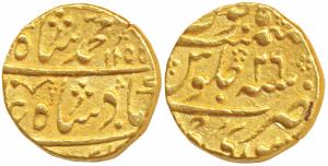 Isvari Singh, Gold Mohur, 10.85g, Sawai Jaipur Mint, in name of Muhammad Shah, AH 1155/ 26