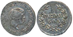 Goa, Pedro V (1853-1861 AD), Silver Pardao / Pardau, 5.54g, 1857 AD, obv. bust facing to r