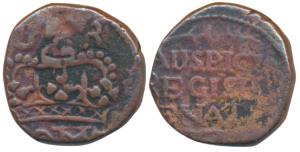 Copper Pice, 8.86g, obv. a large crown, rev. the company’s motto Auspicio / Regis Et / Sen