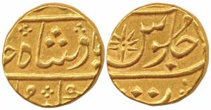 Gold Mohur, 11.52g, struck at the Surat Mint, (circa 1800-1815), in the name of Shah Alam 