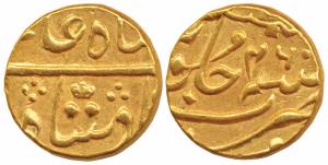 Gold Mohur, 11.54g, struck at the Bombay Mint, (circa 1803-1824), in the name of Shah Alam
