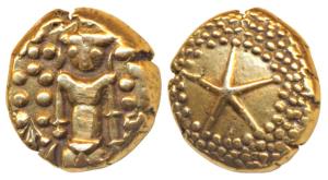 Star Gold Pagoda, 3.40g, obv. single Swami (Balaji-Tirupati) standing, facing front; rev. 