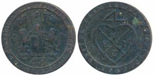 Copper Dub or 1/48 Rupee, 1794, 13.18g, 1797, obv. coat of arms of the EIC, rev. bale mark