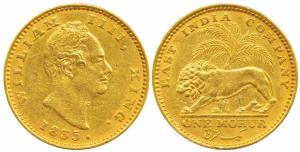 William IV, Gold Mohur, 11.62g, 1835, Calcutta Mint, R. S. initials incused on truncation,