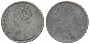 Victoria Queen, Silver Rupee, Error, Brockage, nice complete Lakhi impression on rev. Fine