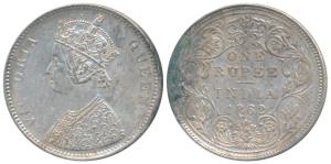 Victoria Queen, Silver Rupee, Bombay Mint, 1862, A / II / 0 / 10, (Prid 93). Nice mint lus