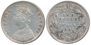 Victoria Empress, Silver Rupee, 1901, Calcutta Mint, Mule, A4 / I / C incuse, left over ob