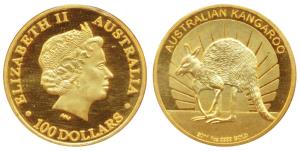 Australia, Elizabeth II, Gold 100 Dollars, 1 ounce, 31.1g, .9999 fine, rev. Australian Kan