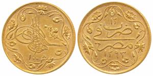 Egypt, Abdul Hamid II (1876-1909), Gold 100 Qirsh (Pound), 8.48g, AH 1293/12 (KM 297). Ext