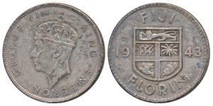 Fiji, George VI, Silver Florin, 1943 (KM 13a). Very Fine, Rare.