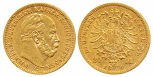 Germany, Kingdom of Prussia, Wilhelm I, Gold 20 Mark, 7.92g, Berlin Mint, 1873C, rev. crow