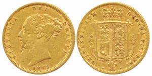 Great Britain, Victoria, Gold ½ Sovereign, 4g, 1872, Young head, rev. Shield, number 349 a