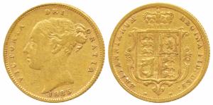 Great Britain, Victoria Queen, Gold ½ Sovereign, 4g, 1885, Young head, rev. Shield (KM 735